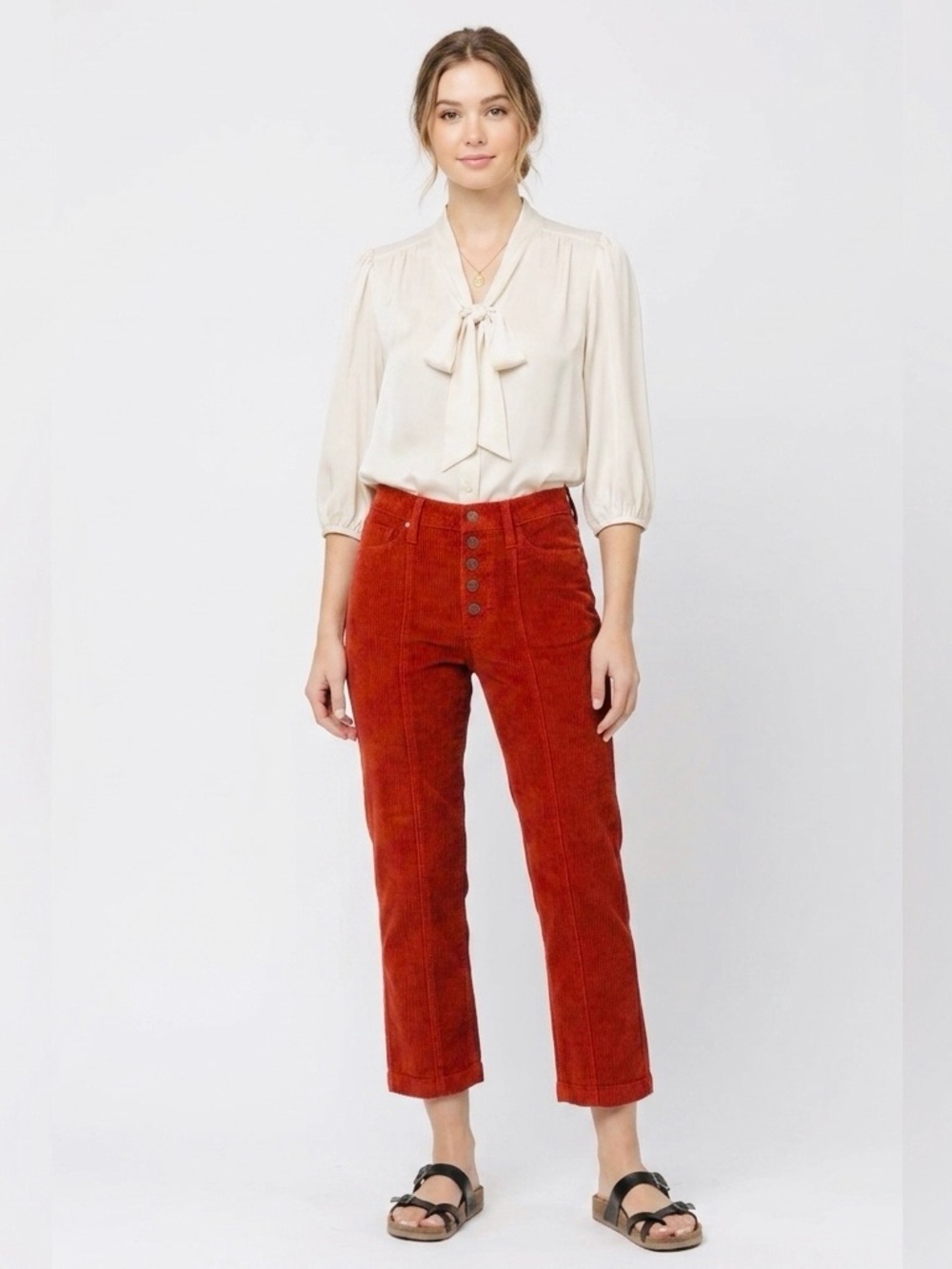 Judy Blue High Rise Button Fly Ankle Straight Corduroy Pants Rust Red Size 5/27